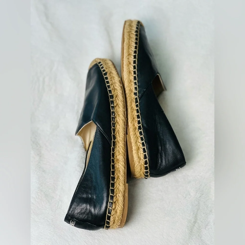 Sam Edelman Kesia Leather Espadrille Flats in Black Size 7